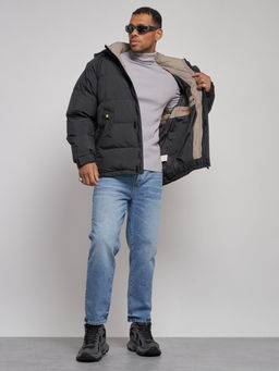 Куртка спортивная болоньевая мужская зимняя с капюшоном черного цвета 3111Ch - Wonderrman фото 13