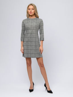 Платье серого цвета в клетку длины мини с рукавами 3/4 - 1001dress фото 2
