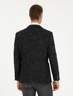 Siyah Y_n Kar___ml_ Ex. Slim Fit Ceket