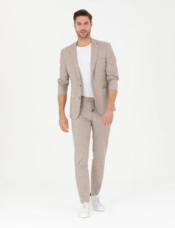 A__k Kahverengi Ex. Slim Fit Keten Kar___ml_ Ceket