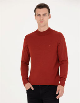 Kiremit Regular Fit Bato Yaka Y_n Kar___ml_ Basic Triko Kazak