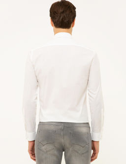 Beyaz Slim Fit Uzun Kollu Basic G_mlek