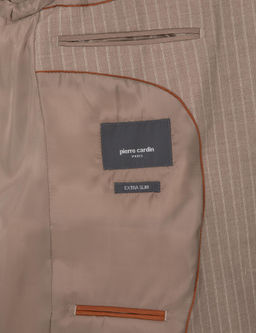 Bej Ex. Slim Fit Y_n Kar___ml_ _izgili Tak_m Elbise
