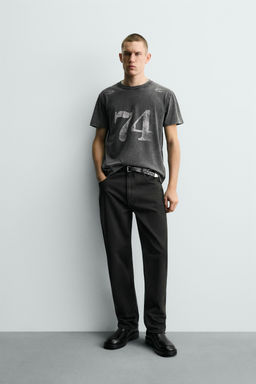 WASHED T-SHIRT WITH CONTRAST PRINTS