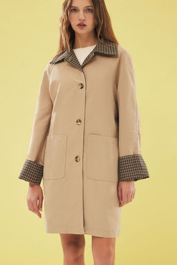 Trendyolmilla Bej Ekose Astarl? Regular Midi Trenckot TWOAW25TR00043  фото 3