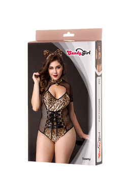 Костюм кошки Candy Girl Tawny (боди, ушки) черно-леопардовый, 2XL