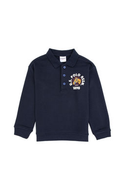 Erkek _ocuk A__k Lacivert Polo Yaka Sweatshirt