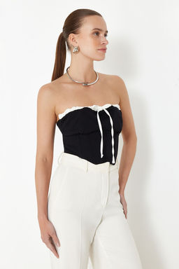 Siyah Baglama Detayl? Straplez Crop Dokuma Bluz TWOSS24BZ00607