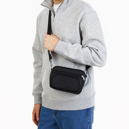 Сумка мужская через плечо, Sacvoyage на молнии, 3 наружных кармана, 20×8×13 см, чёрная