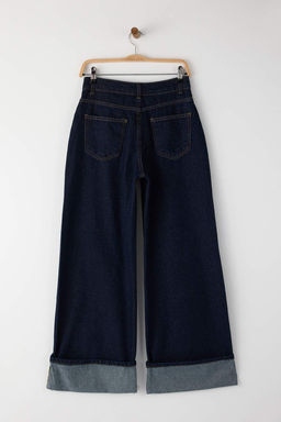 Koyu Mavi Paca Katlamal? Normal Bel Wide Leg Jeans TWOAW26JE00011 - Trendyolmilla фото 7