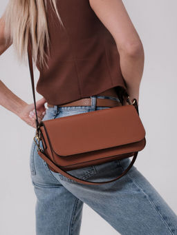 Сумка кожаная багет Deboro 30138 коричневый камень