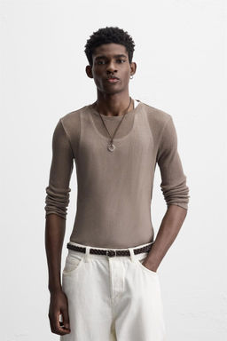SEMI-SHEER RIBBED T-SHIRT - Zara фото 2