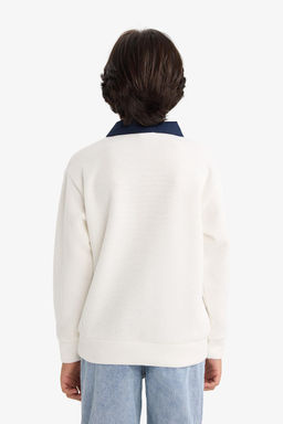 Oversize Geni_ Kal_p Polo Yaka Bask_l_ Selanik Kuma_ Sweatshirt Erkek _ocuk - Defacto фото 6