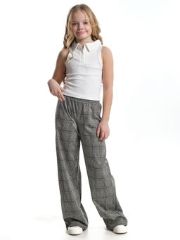 Брюки палаццо для девочки подросткам модные спорт шик UD 7872 клетка серая/черная - Mini maxi фото 4