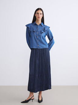 Beli Lastikli Saten Pileli Etek