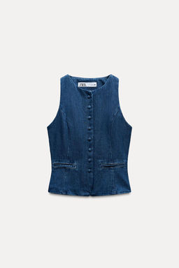Z1975 DENIM WAISTCOAT WITH COVERED BUTTONS - Zara фото 2