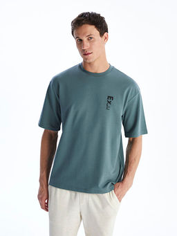 Bisiklet Yaka Bask?l? Penye Erkek Ti??rt