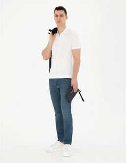 Beyaz Slim Fit Fermuarl_ Polo Yaka Triko Ti__rt - Pierre cardin фото 4