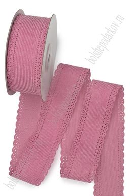 Лента вельветовая с перфорацией 3,8 см*10 ярд (SF-7315) розовый №84