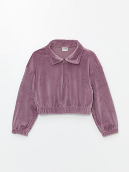 Polo Yaka Basic Uzun Kollu Kadife K?z ?ocuk Sweatshirt