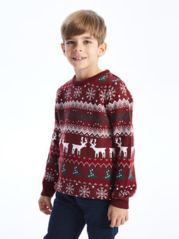 Bisiklet Yaka Y?lba?? Temal? Uzun Kollu Erkek ?ocuk Triko Kazak