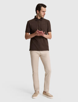 Kahverengi Slim Fit Pamuk Kar___ml_ D__meli Polo Yaka Basic T-shirt