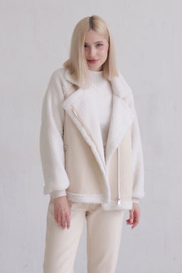 12237 Куртка-дублёнка кремовая