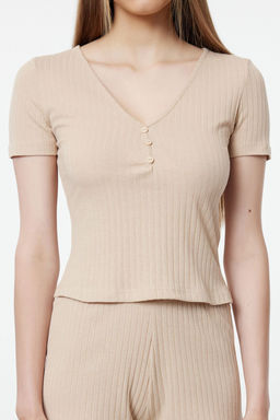 Trendyolmilla Bordo Dugme Detayl? Fitilli Sortlu Orme Pijama Tak?m? THMSS24PT00097 фото 25