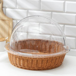 Хлебница с крышкой Доляна «Крем», плетёное основание, d=40 см, пластик, коричневая