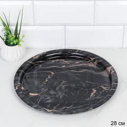 Поднос круглый 28 см Черный мрамор / DR-401 /уп 100/