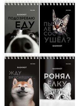 Цена за 5 шт. Блокнот А6 40л. на гребне "Смешные питомцы" ("Prof-Press", Б40-7018)