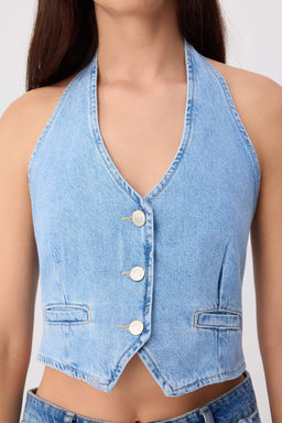 Mavi Halter Yaka Crop Denim Bluz TWOSS26BZ00833 - Trendyolmilla фото 3