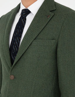 Спортивная куртка приталенного кроя цвета хаки из смесовой шерсти с узором в елочку - Cacharel фото 7