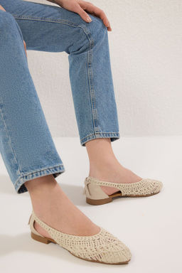 Trendyol Shoes Bej Orgu Desenli Badem Burun Kad?n Babet TAKSS25BE00027 - Trendyolmilla фото 4