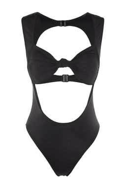 Siyah Straplez Cut Out/Pencereli High Leg Mayokini TBESS23MA00006