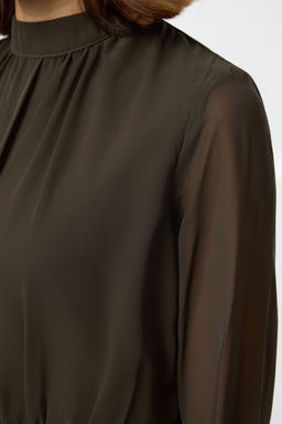 TRENDYOLMILLA Siyah A Kesim Dik Yaka Astarl? Sifon Mini Dokuma Elbise TWOAW24EL00296  фото 10
