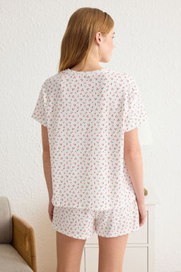 Trendyolmilla Beyaz Kiraz Desenli Dokulu Burumcuk Sortlu Orme Pijama Tak?m? THMSS25PT00075 фото 5