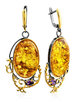 Роскошные вечерние серьги с натуральным текстурным янтарём Версаль