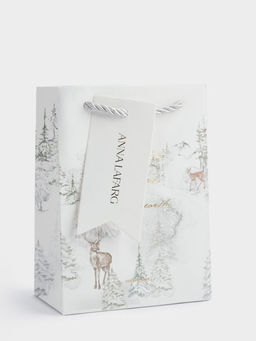 Пакет подарочный, 12х16 см, бумага, белый, Лес в снегу, Maral grey