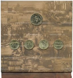 Набор из 4 монет 10 рублей 2021 года ММД Города Трудовой Доблести (В буклете с жетоном)