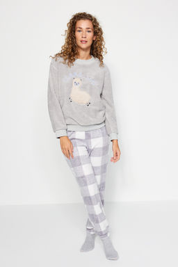 Trendyolmilla Gri Wellsoft Lama Desenli K?sl?k Orme Pijama Tak?m? THMAW24PT00029