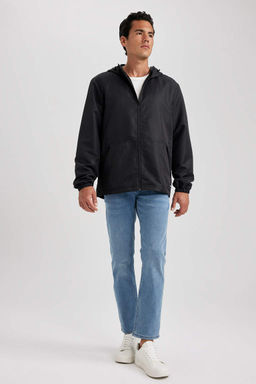 Водоотталкивающий приталенный плащ из тафты с капюшоном и дождевиком - Defacto фото 2