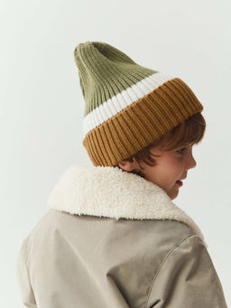 Шапка тыква из смесовой шерсти однослойная Колор блок "Полынь"