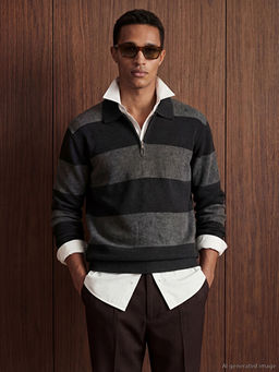 Polo Yaka Y?n Kar???ml? Erkek Triko Kazak