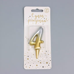 Цена за 2 шт. Свеча для торта цифра «Овал» 4, 5.5 см, золото-серебро