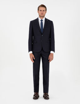 Lacivert Slim Fit Y_n Kar___ml_ Tak_m Elbise