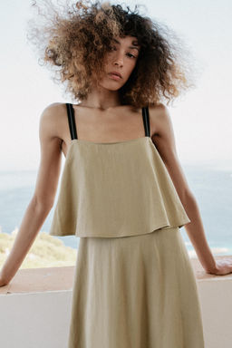 VESTIDO MIDI DOBLE CAPA TIRANTES / Marr?n / Topo