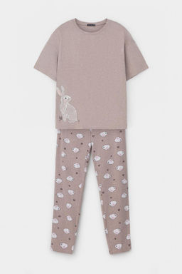 Е 20142/бежевый меланж,зайчата пижама жен