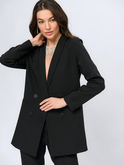 Жакет черного цвета с отложным воротником и длинными рукавами - 1001dress фото 4