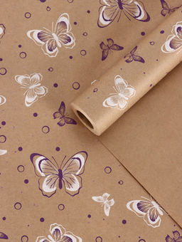 Бумага упаковочная крафт Бабочки, фиолетовый/белый, 0.72?105% м, 60 г